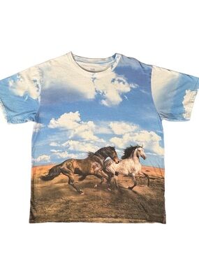 twik Women’s Size L Graphic Tee with Running Horses - Organic Cotton